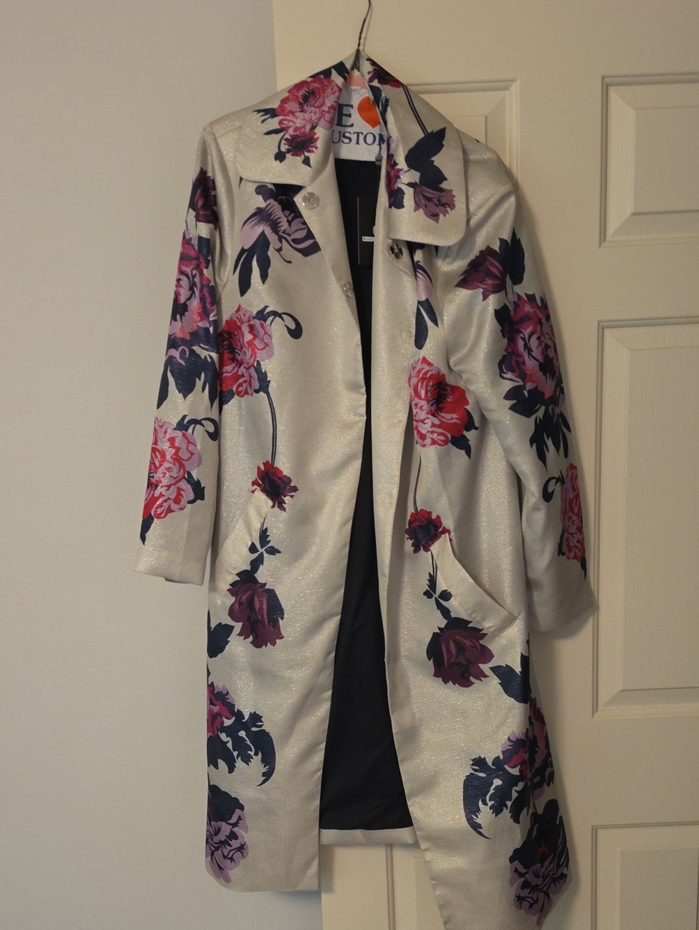 STYLEWE Ivory Trench Coat with Pink & Navy Floral Print